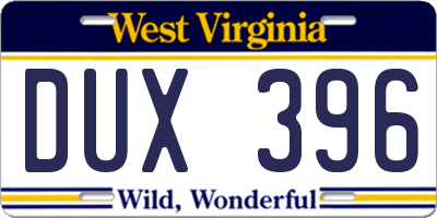 WV license plate DUX396