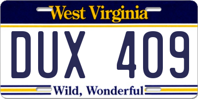 WV license plate DUX409