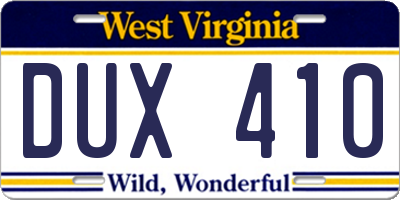 WV license plate DUX410