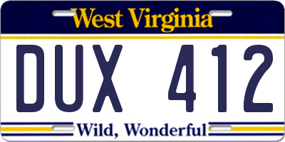 WV license plate DUX412