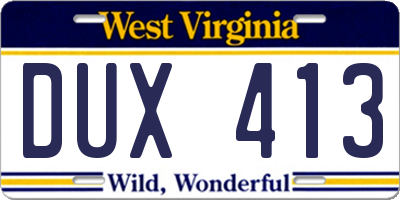 WV license plate DUX413
