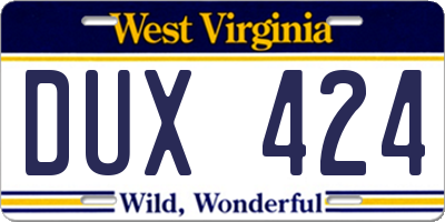 WV license plate DUX424