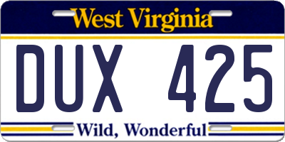 WV license plate DUX425