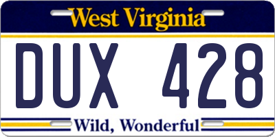 WV license plate DUX428