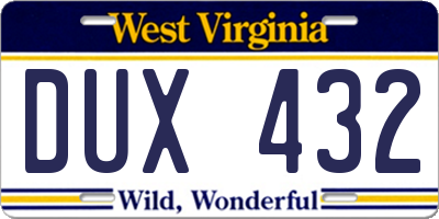 WV license plate DUX432