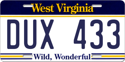 WV license plate DUX433