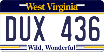 WV license plate DUX436