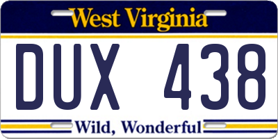WV license plate DUX438