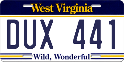 WV license plate DUX441