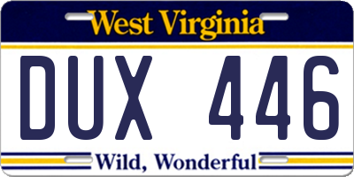 WV license plate DUX446