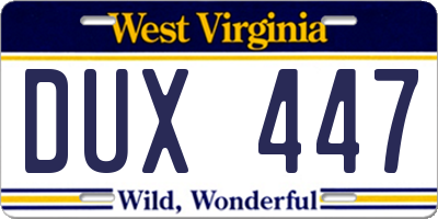 WV license plate DUX447