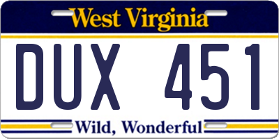 WV license plate DUX451