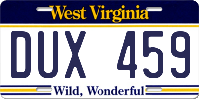 WV license plate DUX459