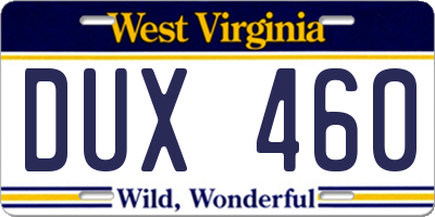 WV license plate DUX460