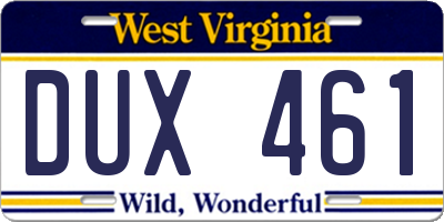 WV license plate DUX461