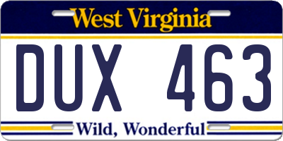 WV license plate DUX463