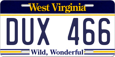 WV license plate DUX466