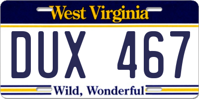 WV license plate DUX467