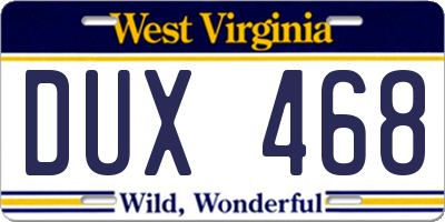 WV license plate DUX468