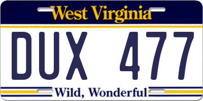 WV license plate DUX477