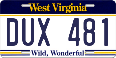 WV license plate DUX481