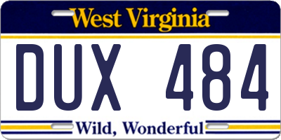 WV license plate DUX484