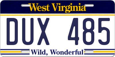 WV license plate DUX485