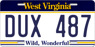 WV license plate DUX487