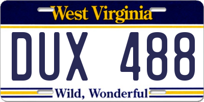 WV license plate DUX488