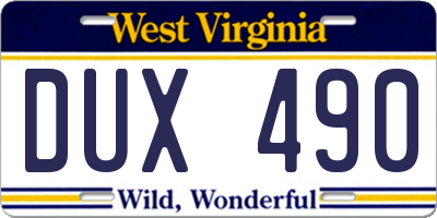 WV license plate DUX490