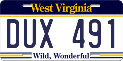 WV license plate DUX491