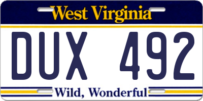 WV license plate DUX492