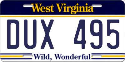 WV license plate DUX495