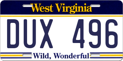 WV license plate DUX496