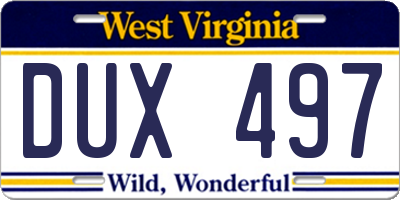WV license plate DUX497