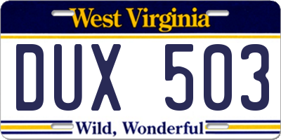 WV license plate DUX503