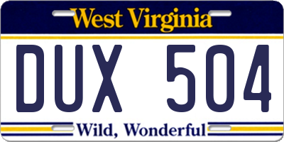 WV license plate DUX504