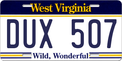 WV license plate DUX507