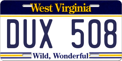 WV license plate DUX508