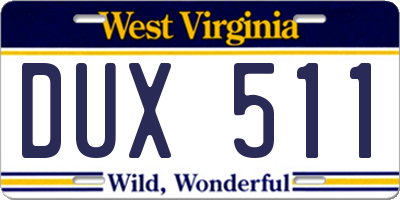 WV license plate DUX511
