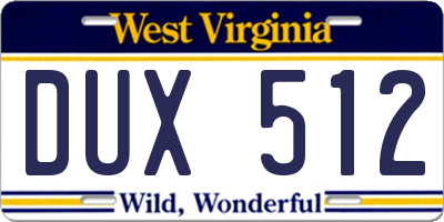 WV license plate DUX512