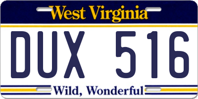 WV license plate DUX516