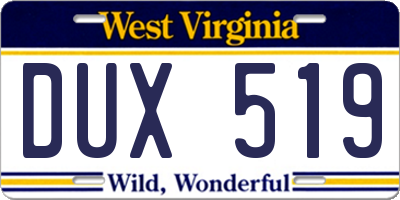 WV license plate DUX519