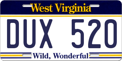 WV license plate DUX520