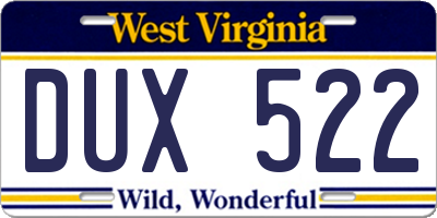 WV license plate DUX522