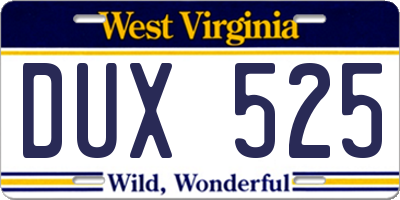 WV license plate DUX525