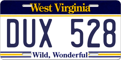 WV license plate DUX528
