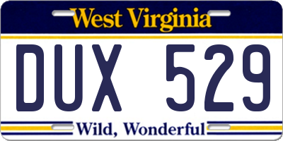 WV license plate DUX529