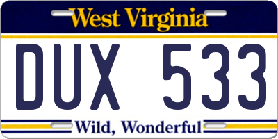 WV license plate DUX533