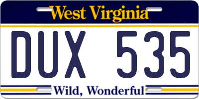 WV license plate DUX535